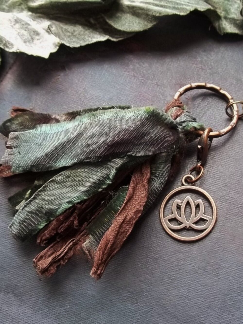 Handmade Boho Sari Silk Tassel Keychain Lotus Zipper Charm